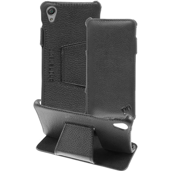 Echt-Lederhülle für Sony Xperia X Leder-Case schwarz + Glasf