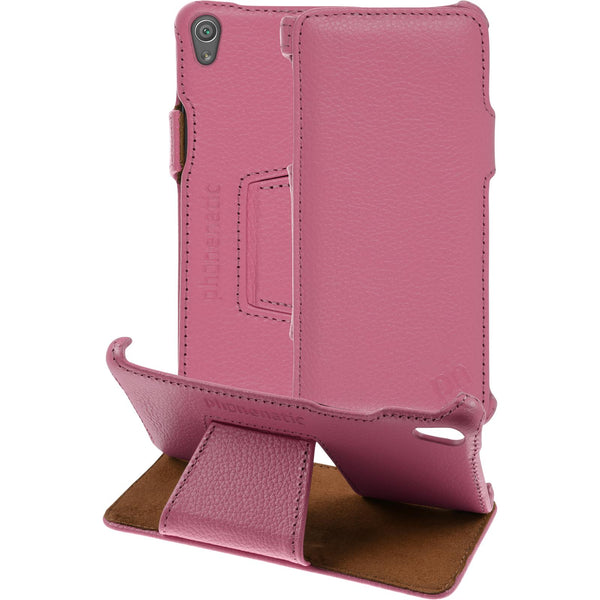 Echt-Lederhülle für Sony Xperia XA Leder-Case rosa + Glasfol