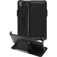 Echt-Lederhülle für Sony Xperia XA Leder-Case schwarz + Glas
