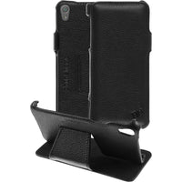 Echt-Lederhülle für Sony Xperia XA Leder-Case schwarz + Glas
