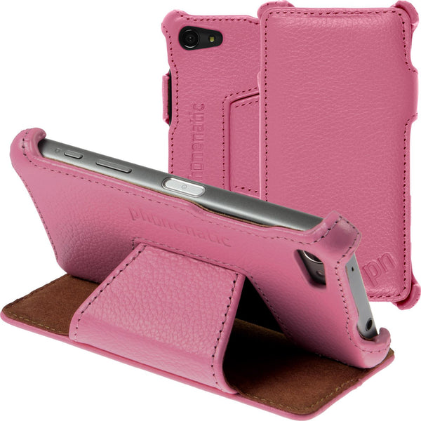 Echt-Lederhülle für Sony Xperia Z5 Compact Leder-Case rosa +