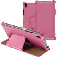 Echt-Lederhülle für Sony Xperia Z5 Leder-Case rosa + Glasfol