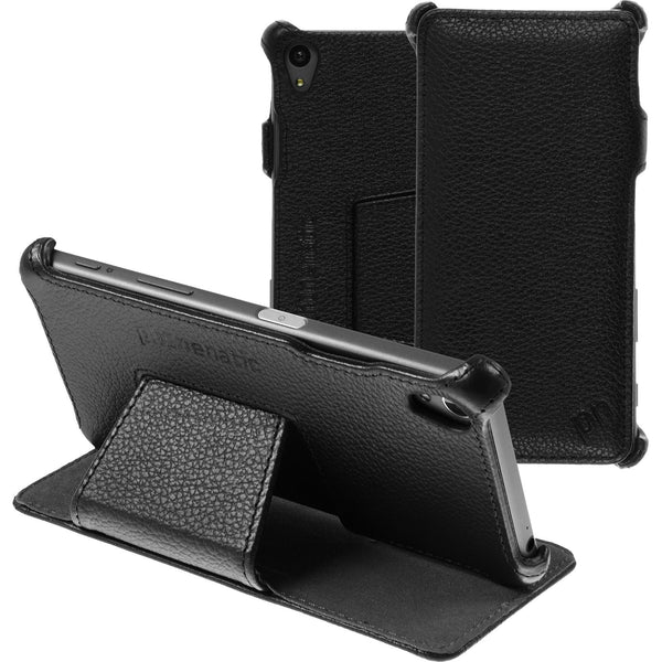 Echt-Lederhülle für Sony Xperia Z5 Leder-Case schwarz + Glas