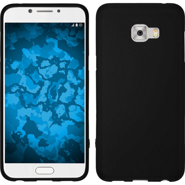 PhoneNatic Case kompatibel mit Samsung Galaxy C5 Pro - schwarz Silikon Hülle matt + 2 Schutzfolien