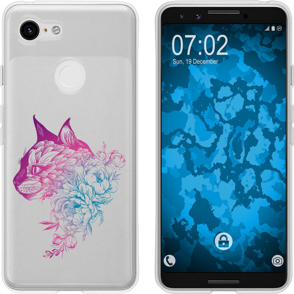 Pixel 3 Silikon-Hülle Floral Katze M2-6 Case