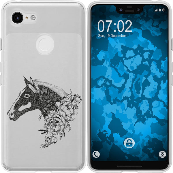 Pixel 3 XL Silikon-Hülle Floral Pferd M5-1 Case
