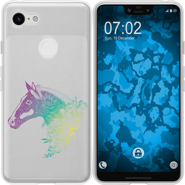 Pixel 3 XL Silikon-Hülle Floral Pferd M5-4 Case