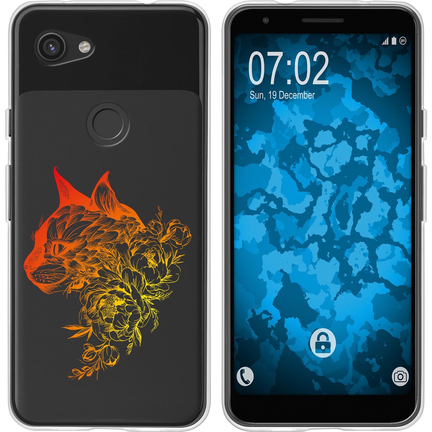 Pixel 3a Silikon-Hülle Floral Katze M2-2 Case