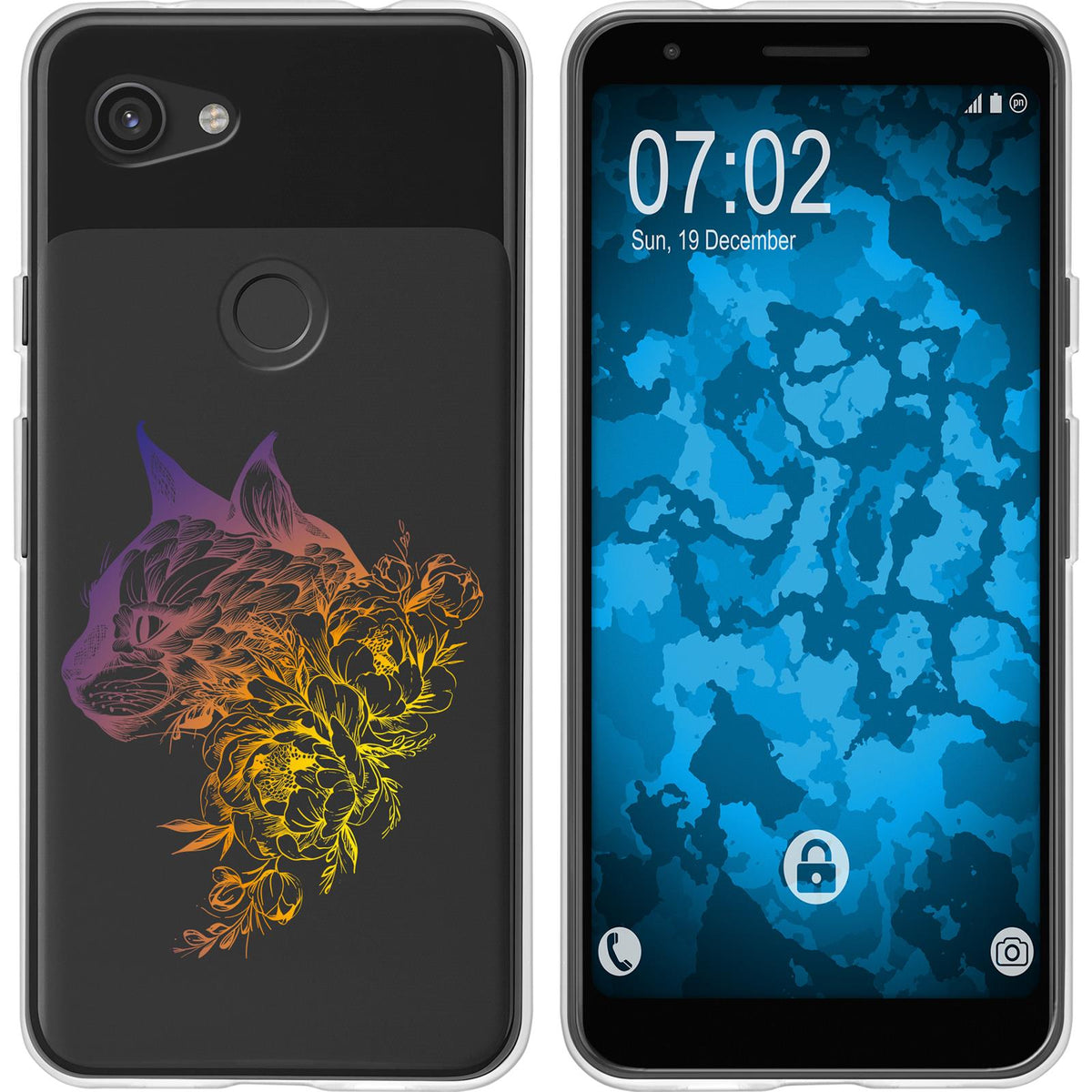 Pixel 3a Silikon-Hülle Floral Katze M2-3 Case