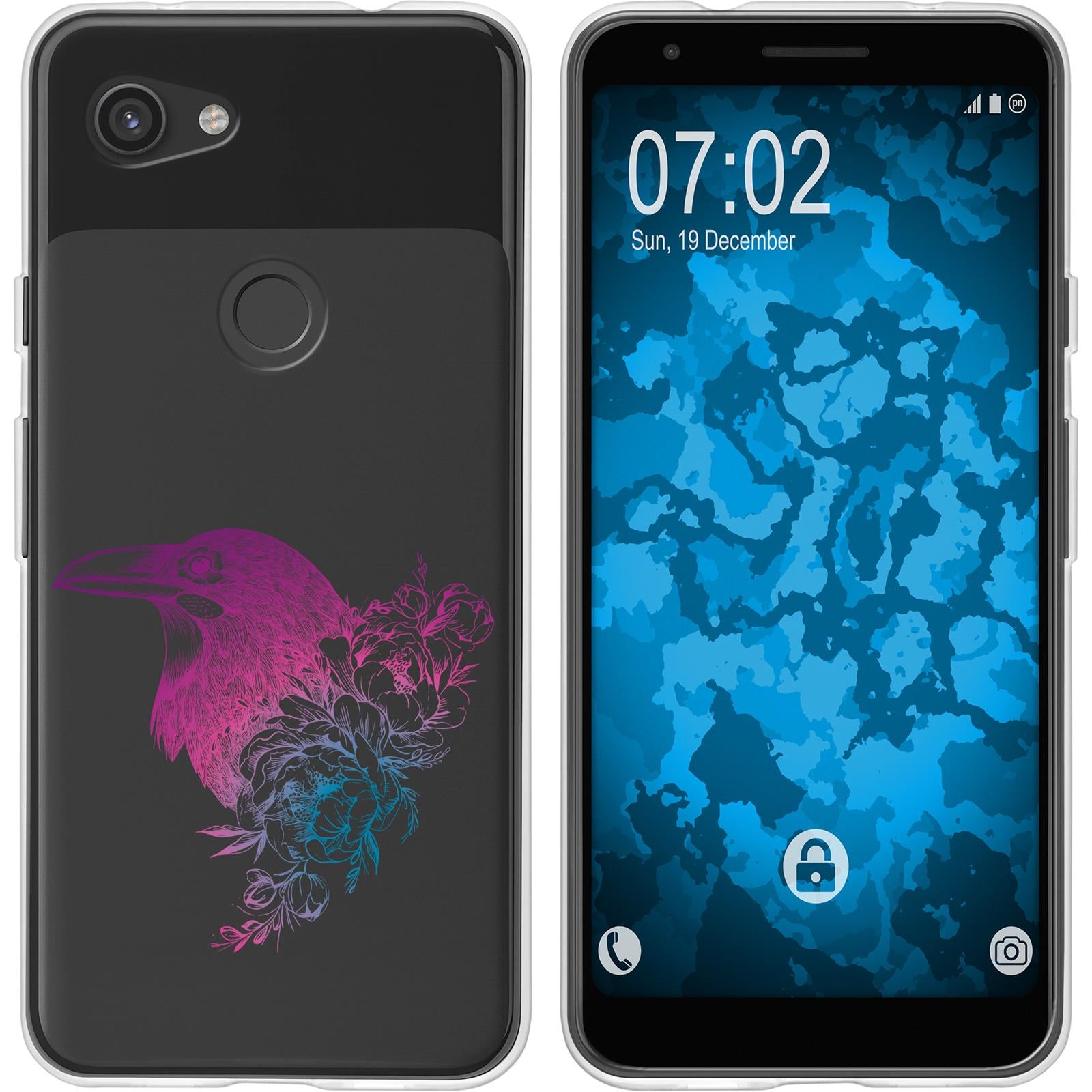Pixel 3a XL Silikon-Hülle Floral Rabe M4-6 Case