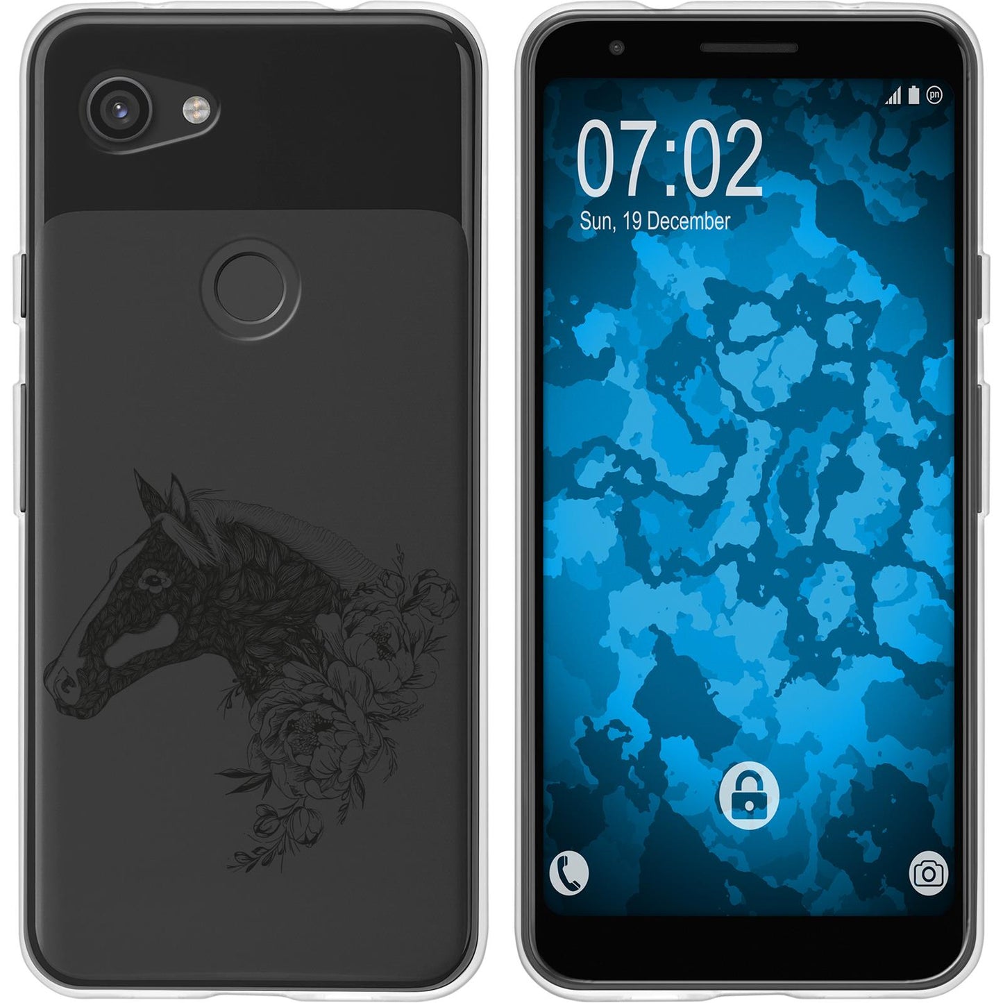 Pixel 3a XL Silikon-Hülle Floral Pferd M5-1 Case