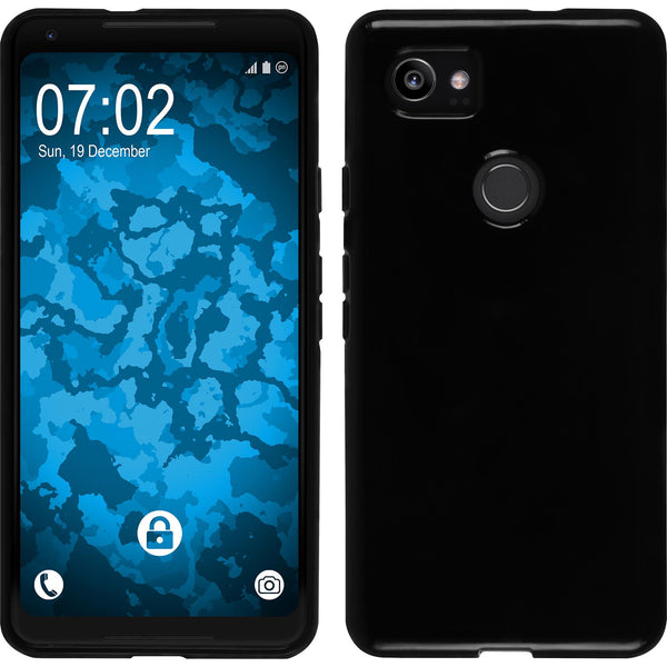 PhoneNatic Case kompatibel mit Google Pixel 2 XL - schwarz Silikon Hülle  + 2 Schutzfolien