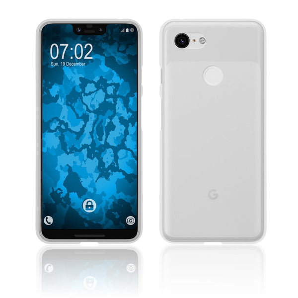 PhoneNatic Case kompatibel mit Google Pixel 3 XL - transparent-weiﬂ Silikon Hülle matt Cover