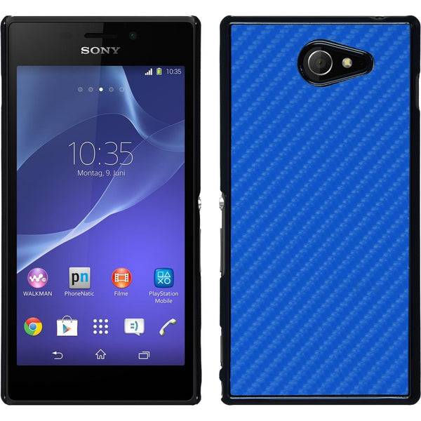 Hardcase für Sony Xperia M2 Carbonoptik blau