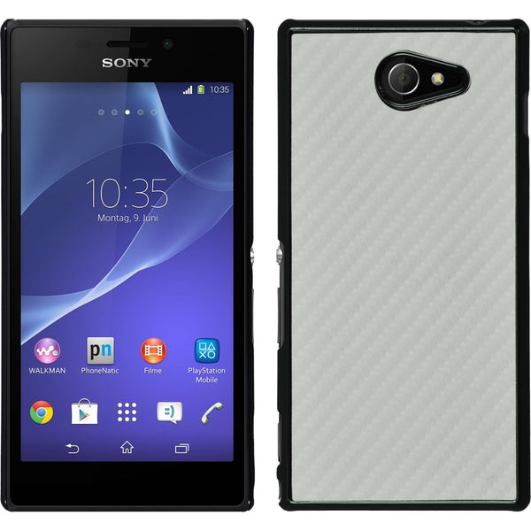 Hardcase für Sony Xperia M2 Carbonoptik weiﬂ