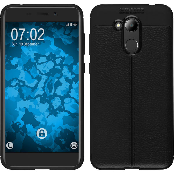 PhoneNatic Case kompatibel mit Huawei Honor 6C Pro - schwarz Silikon Hülle Lederoptik Cover