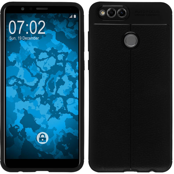 PhoneNatic Case kompatibel mit Huawei Honor 7x - schwarz Silikon Hülle Lederoptik Cover