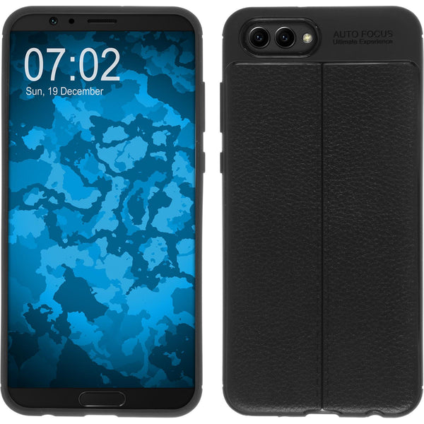 PhoneNatic Case kompatibel mit Huawei Honor View 10 - schwarz Silikon Hülle Lederoptik Cover