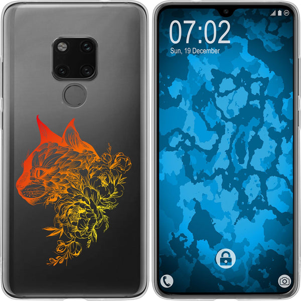 Mate 20 Silikon-Hülle Floral Katze M2-2 Case