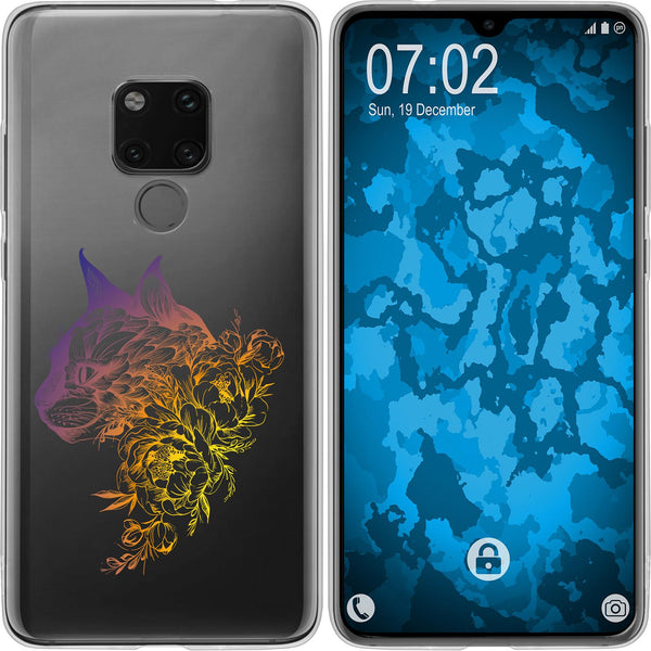 Mate 20 Silikon-Hülle Floral Katze M2-3 Case