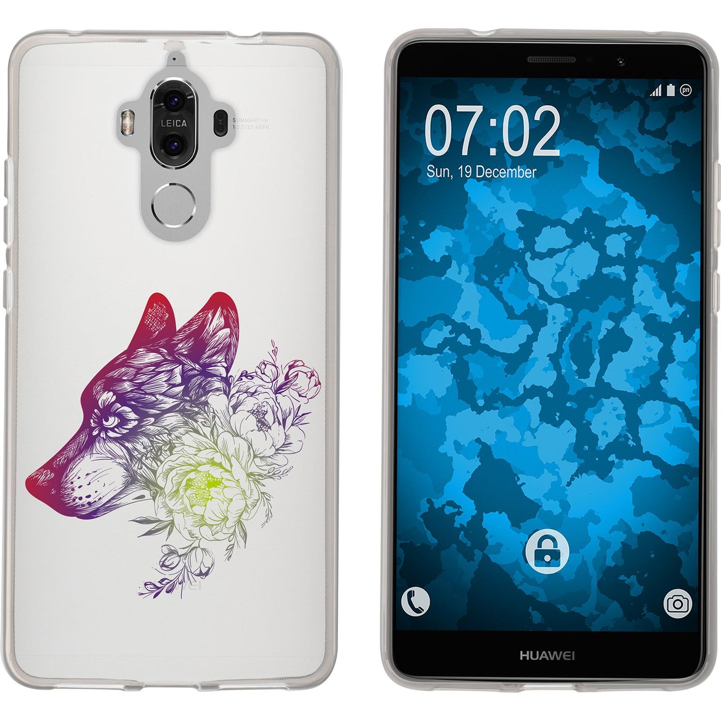 Mate 9 Silikon-Hülle Floral Wolf M3-5 Case