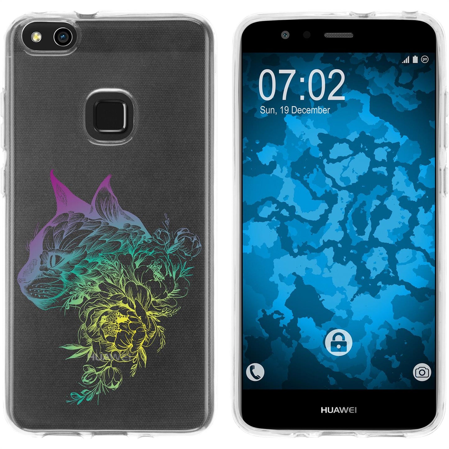 P10 Lite Silikon-Hülle Floral Katze M2-4 Case