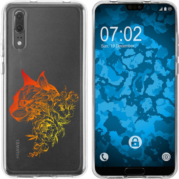 P20 Silikon-Hülle Floral Katze M2-2 Case