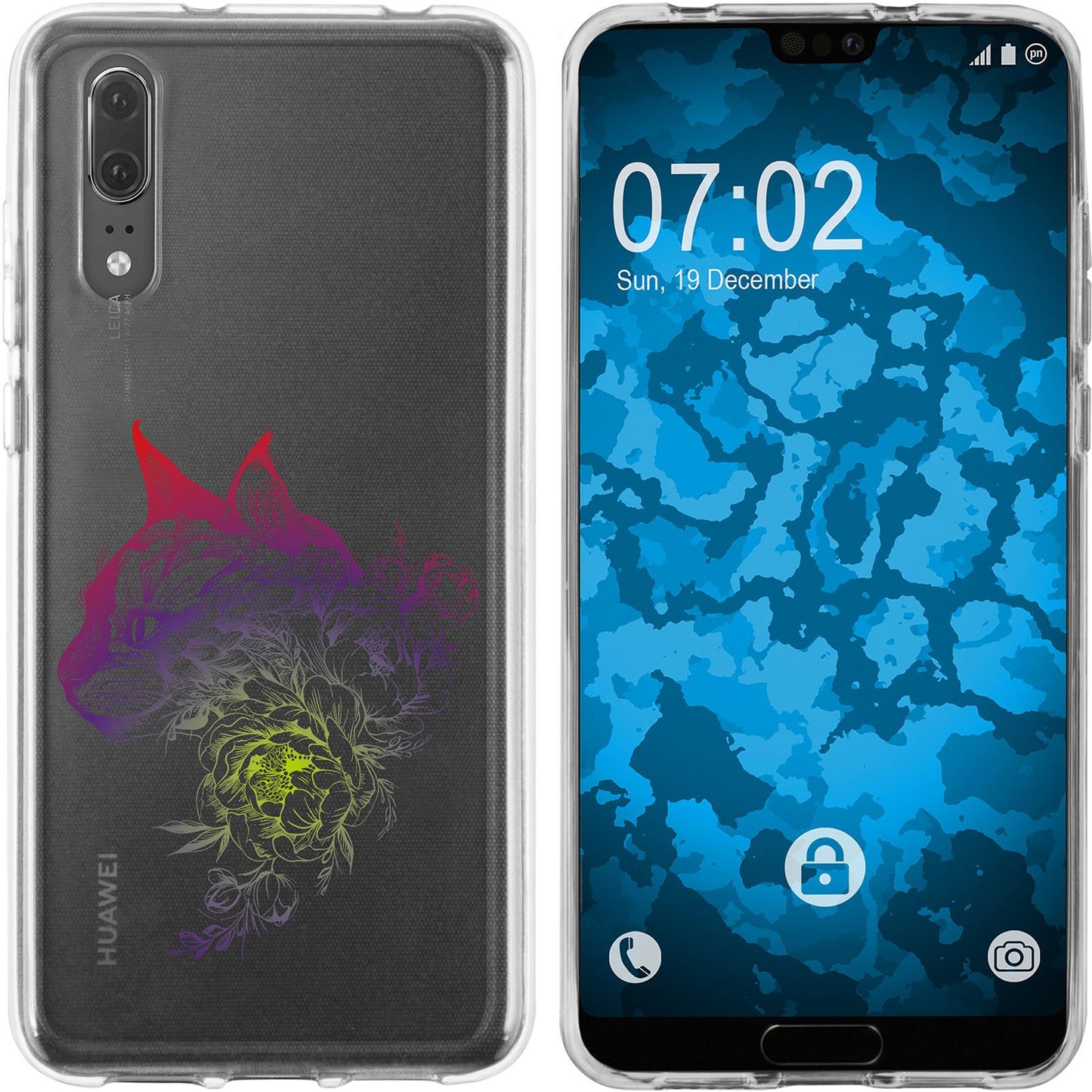 P20 Silikon-Hülle Floral Katze M2-5 Case