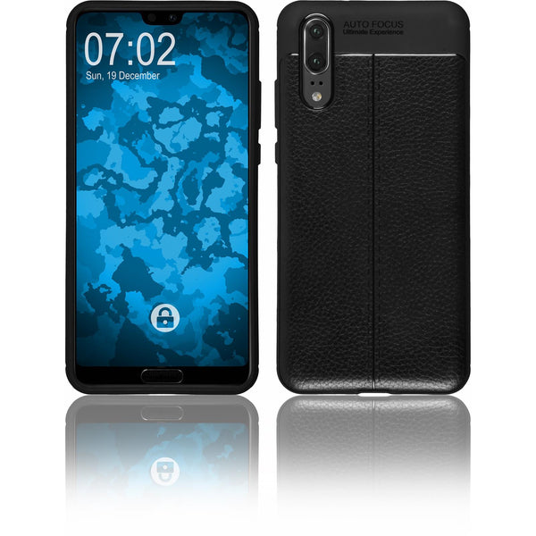 PhoneNatic Case kompatibel mit Huawei P20 - schwarz Silikon Hülle Lederoptik Cover
