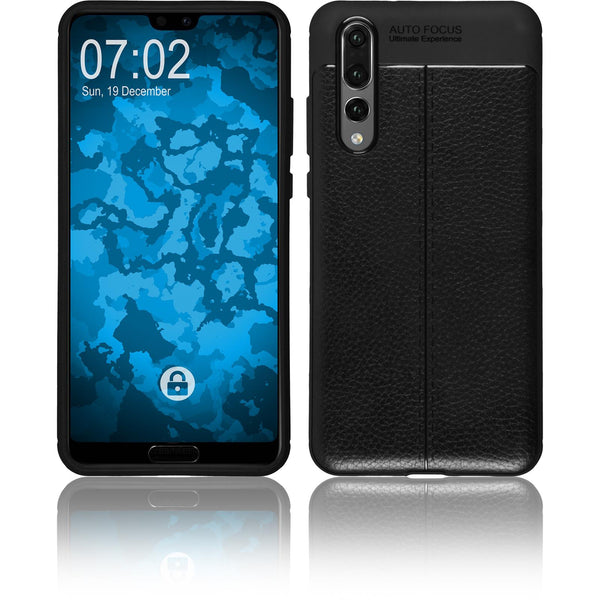 PhoneNatic Case kompatibel mit Huawei P20 Pro - schwarz Silikon Hülle Lederoptik Cover