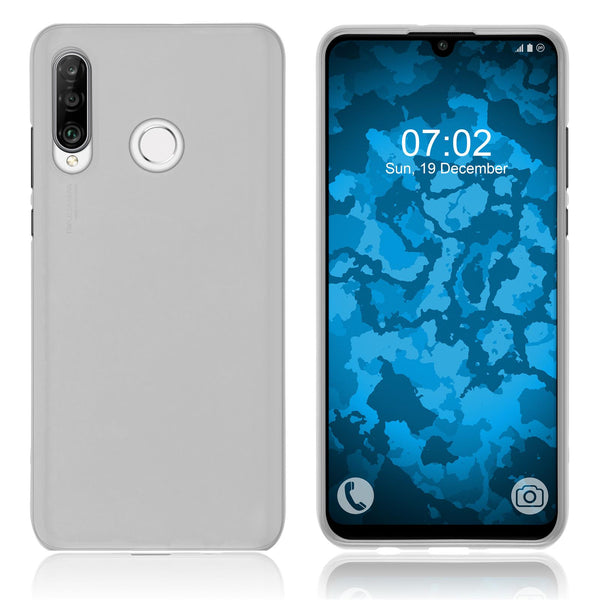 PhoneNatic Case kompatibel mit Huawei P30 Lite / P30 lite New Edition - transparent-weiß Silikon Hülle matt Cover
