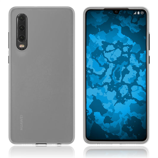 PhoneNatic Case kompatibel mit Huawei P30 - transparent-weiﬂ Silikon Hülle matt Cover