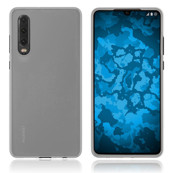 PhoneNatic Case kompatibel mit Huawei P30 - transparent-weiß Silikon Hülle matt Cover