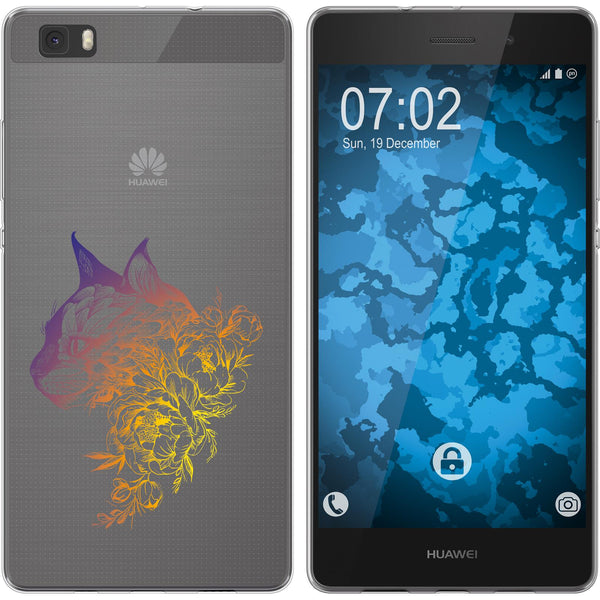 P8 Lite 2015 (1.Gen.) Silikon-Hülle Floral Katze M2-3 Case