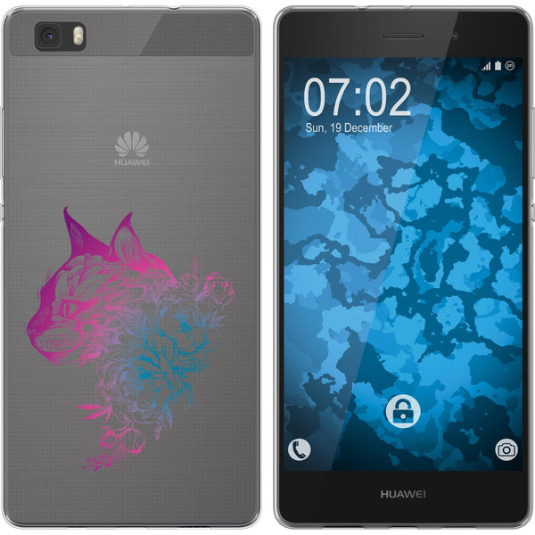 P8 Lite 2015 (1.Gen.) Silikon-Hülle Floral Katze M2-6 Case