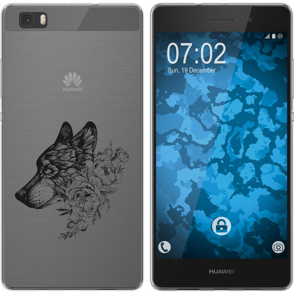 P8 Lite 2015 (1.Gen.) Silikon-Hülle Floral Wolf M3-1 Case