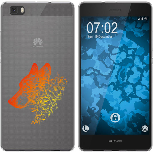 P8 Lite 2015 (1.Gen.) Silikon-Hülle Floral Wolf M3-2 Case