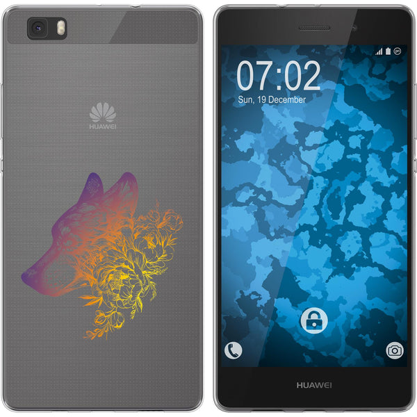 P8 Lite 2015 (1.Gen.) Silikon-Hülle Floral Wolf M3-3 Case