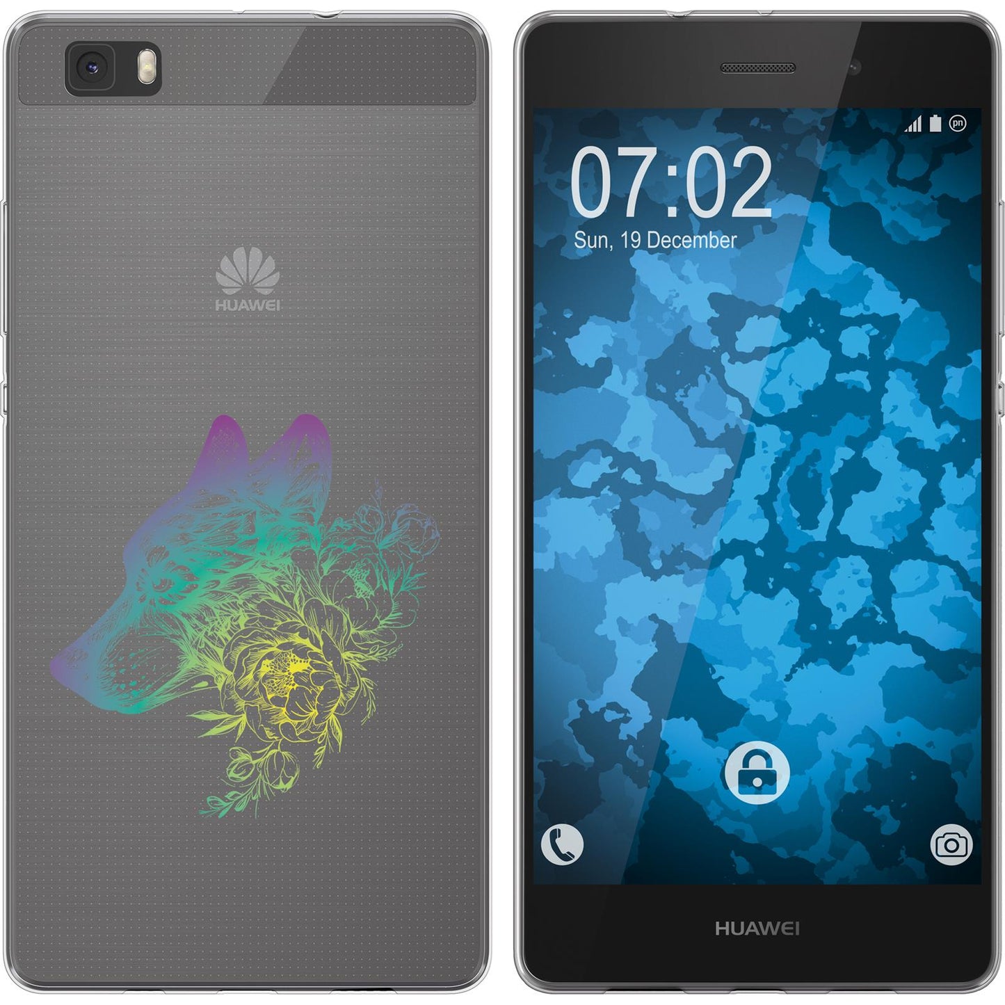 P8 Lite 2015 (1.Gen.) Silikon-Hülle Floral Wolf M3-4 Case
