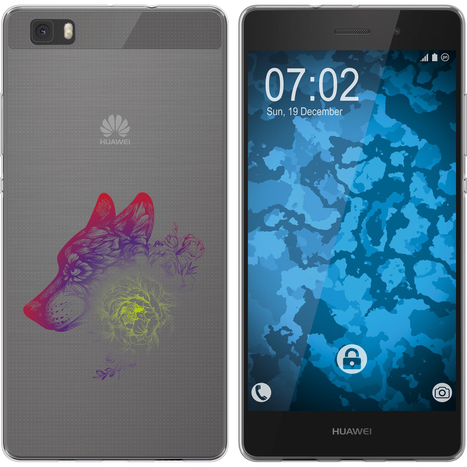 P8 Lite 2015 (1.Gen.) Silikon-Hülle Floral Wolf M3-5 Case