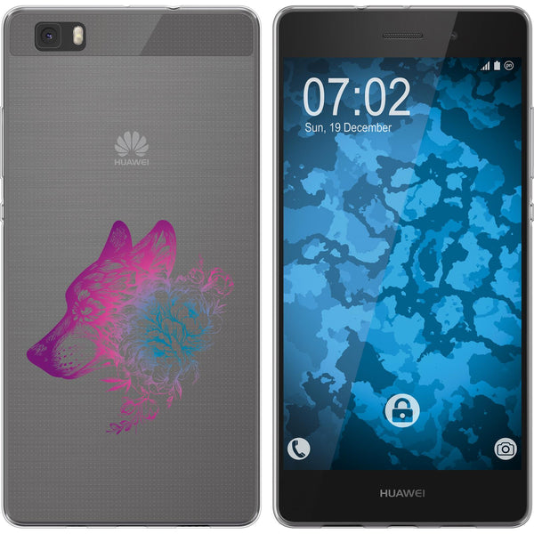 P8 Lite 2015 (1.Gen.) Silikon-Hülle Floral Wolf M3-6 Case