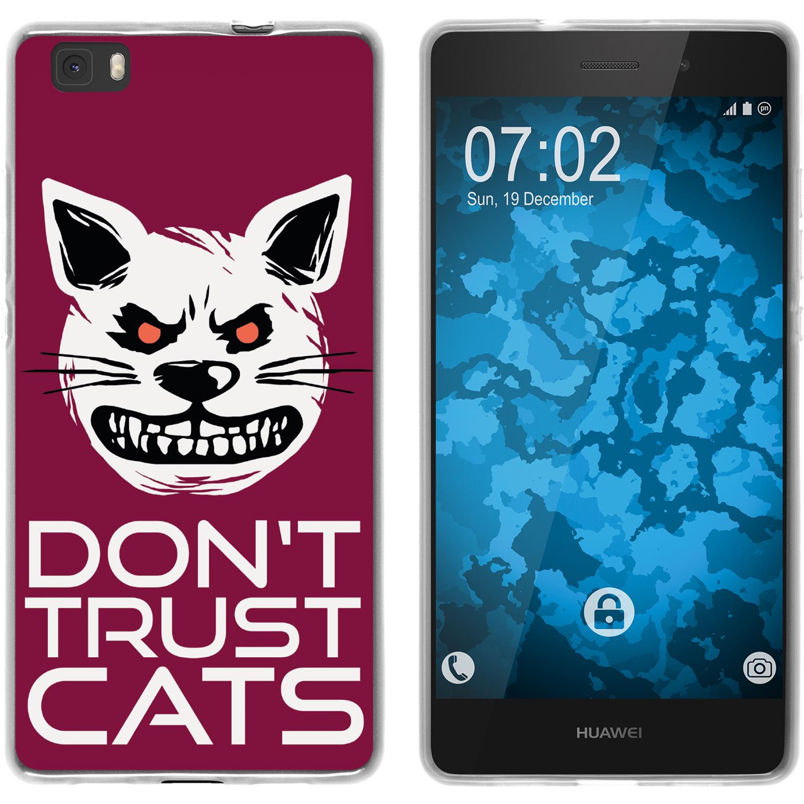 P8 Lite 2015 (1.Gen.) Silikon-Hülle Crazy Animals Katze M1 C