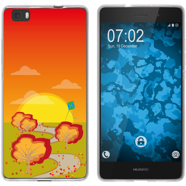 P8 Lite 2015 (1.Gen.) Silikon-Hülle Herbst Drache/Kite M2 Ca