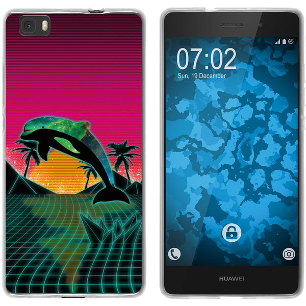 P8 Lite 2015 (1.Gen.) Silikon-Hülle Retro Wave Delphin M1 Ca