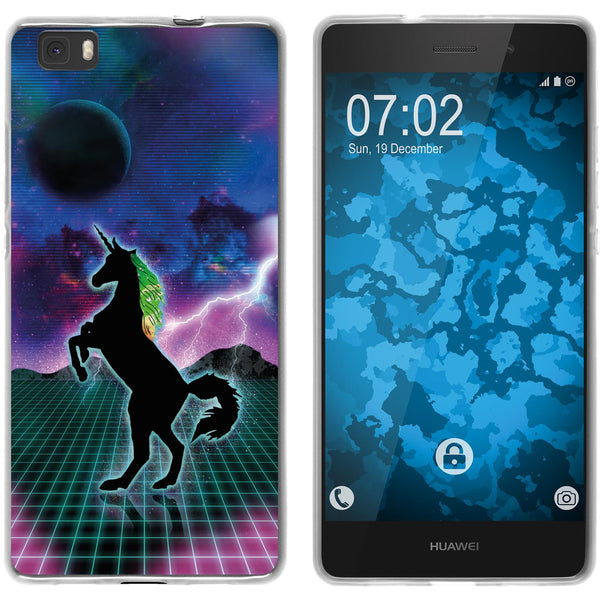 P8 Lite 2015 (1.Gen.) Silikon-Hülle Retro Wave Einhorn M2 Ca