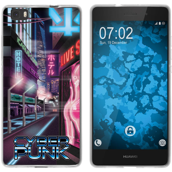 P8 Lite 2015 (1.Gen.) Silikon-Hülle Retro Wave Cyberpunk.01