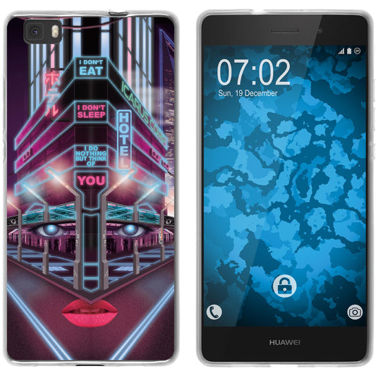P8 Lite 2015 (1.Gen.) Silikon-Hülle Retro Wave Cyberpunk.02