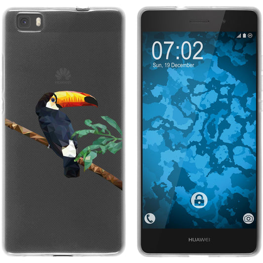 P8 Lite 2015 (1.Gen.) Silikon-Hülle Vektor Tiere Tucan M5 Ca