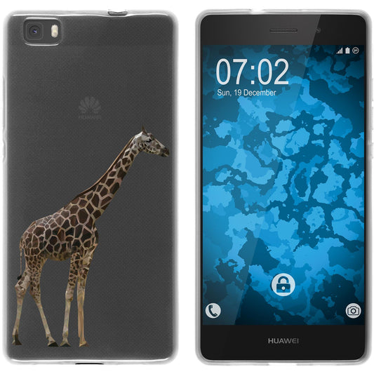 P8 Lite 2015 (1.Gen.) Silikon-Hülle Vektor Tiere Giraffe M8