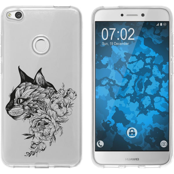 P8 Lite 2017 Silikon-Hülle Floral Katze M2-1 Case